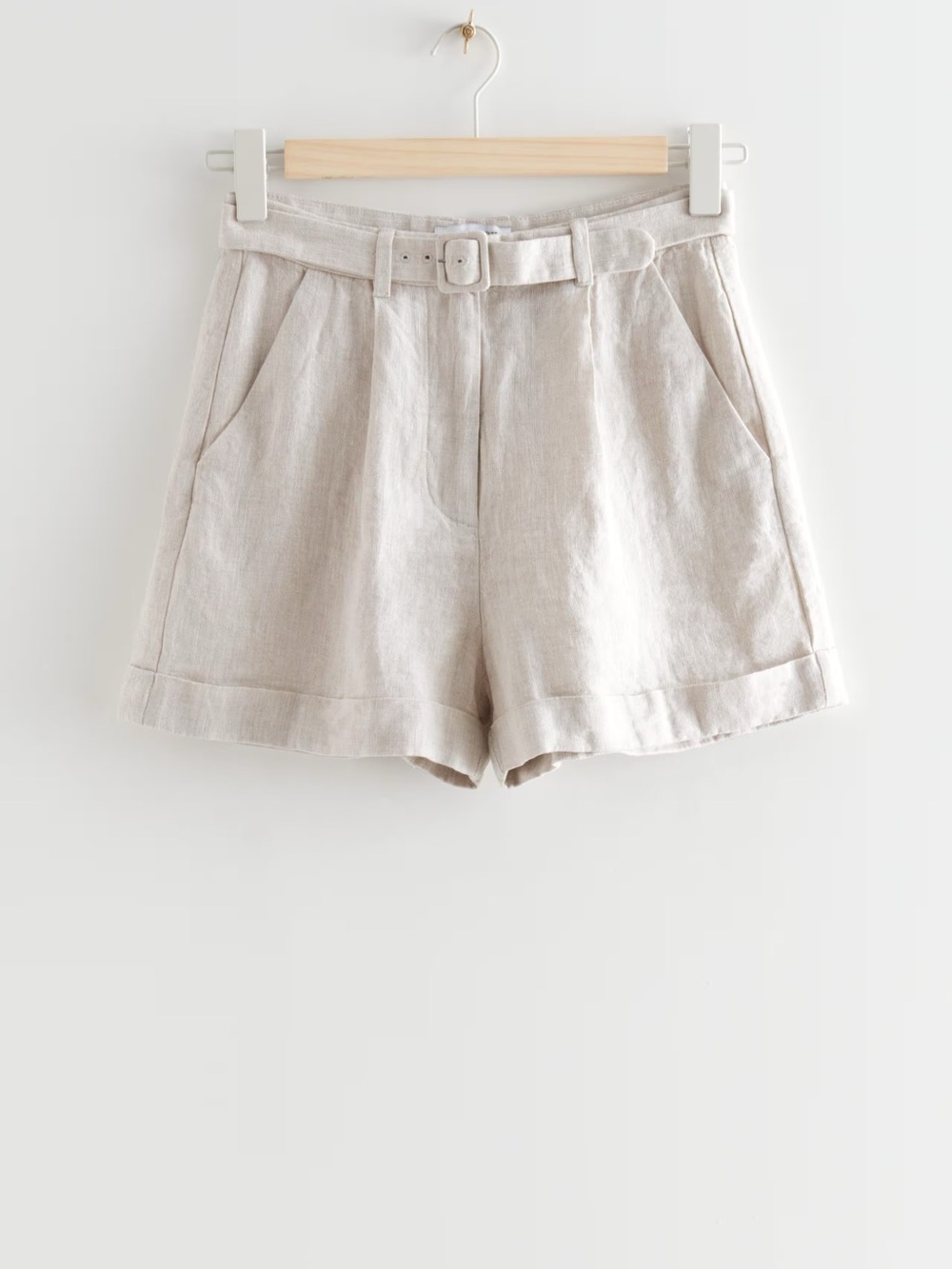 & Other Stories Beige Linen Belted High-Waist Shorts
